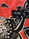 HOBBS RED,WHITE & BLACK FLORAL PRINT LINEN SKIRT SIZE 10
