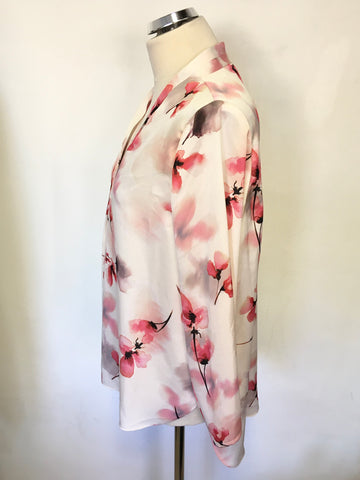 JACQUES VERT IVORY & PINK FLORAL PRINT 3/4 SLEEVE BLOUSE SIZE 18