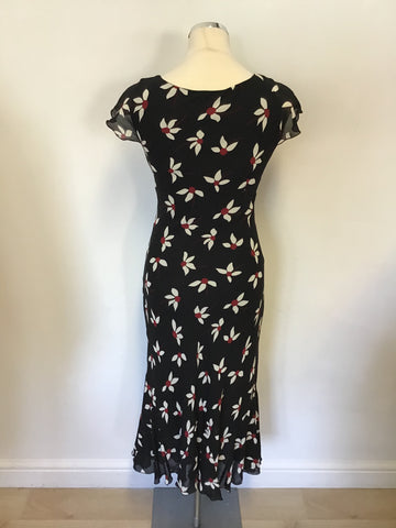HOBBS BLACK WITH RED & WHITE FLOWERS CAP SLEEVE DRESS SIZE 10