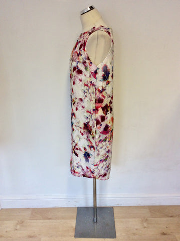 JOHN LEWIS MULTI COLOURED FLORAL PRINT SILK SHIFT DRESS SIZE 8