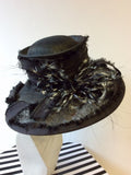 VICTORIA ANN BLACK & WHITE FEATHER TRIM WIDE BRIM FORMAL HAT
