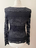 GUESS BY MARCIANO BLACK WITH SILVER LACE LONG SLEEVE TOP SIZE 2 UK 10/12