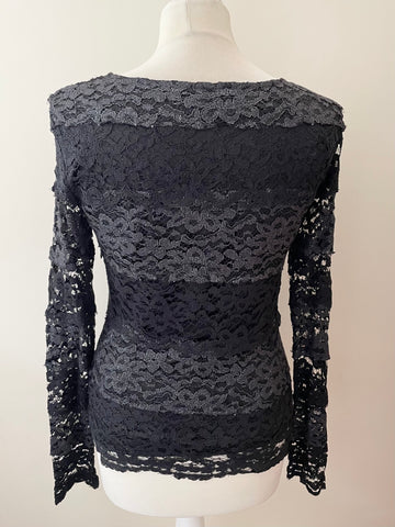GUESS BY MARCIANO BLACK WITH SILVER LACE LONG SLEEVE TOP SIZE 2 UK 10/12