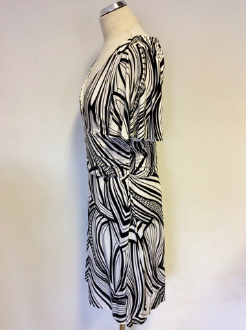 KAREN MILLEN BLACK & WHITE PRINT SHORT SLEEVE DRESS SIZE 16