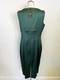 BRAND NEW HOBBS HADLEY BOTTLE GREEN SATIN SLEEVELESS SPECIAL OCCASION PENCIL DRESS SIZE 14