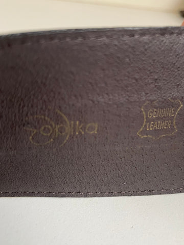 OPIKA DARK BROWN WIDE LEATHER WITH  SILVER RING FASTENING SIZE 90CMS UK L/XL
