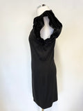 TED BAKER BLACK RUFFLE CAP SLEEVE PENCIL DRESS  SIZE 3 UK 12/14