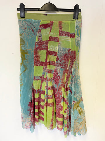 LEGATTE JEANS DENIM  BLUE & MULTICOLOURED PRINT SKIRT, TOP & JACKET OUTFIT SIZE II UK 10