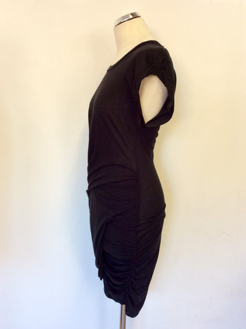 WHISTLES BLACK CAP SLEEVE STRETCH DRAPED DRESS SIZE 0 UK XS