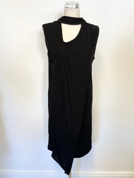 JOSEPH BLACK DRAPED FRONT WITH SCARF SLEEVELESS SHIFT DRESS SIZE 42 UK 12