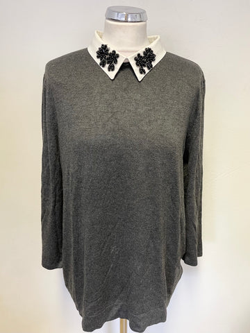 BELLE VERE GREY COLLARED WITH BEADING 3/4 SLEEVE JUMPER SIZE  XL UK 16