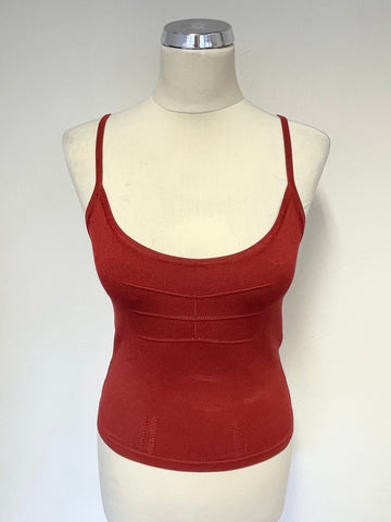 KAREN MILLEN DEEP RED FINE KNIT CAMISOLE TOP & MATCHING CARDIGAN SIZE 2 UK 10