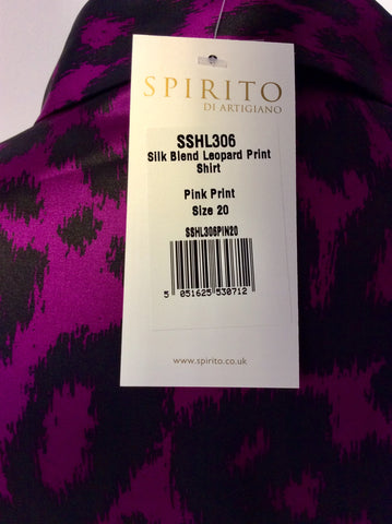 BRAND NEW SPIRITO DI ARTIGIANO PINK SILK LEOPARD PRINT SHIRT SIZE 20
