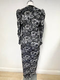 TED BAKER ALICAH DARK FLORAL FLORAL PRINT PUFF SLEEVED MIDI DRESS SIZE 2 UK 10/12