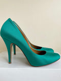 HOBBS KINGFISHER GREEN SILK BLEND HEELS SIZE 5.5/38.5 & BRAND NEW MATCHING BAG