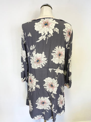 JOULES FELICIA GREY & PINK FLORAL 3/4 SLEEVE SHIFT DRESS SIZE 12