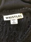 WHISTLES BLACK BROIDERY ANGLAISE & LACE TRIMMED CAP SLEEVE JERSEY FIT & FLARE DRESS SIZE S