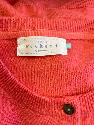 JOHN LEWIS 100% CASHMERE CORAL ROUND NECK LONG SLEEVE CARDIGAN SIZE 14