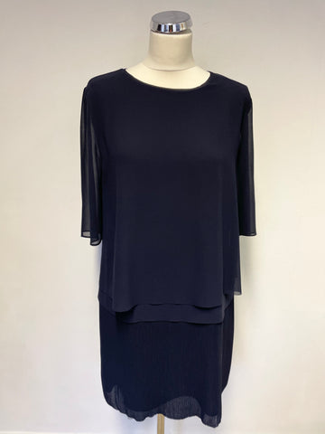REISS NAVY BLUE PALMA LAYERED CHIFFON SHORT SLEEVE SHIFT DRESS SIZE 12