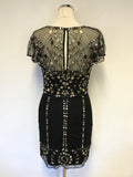 BRAND NEW FRENCH CONNECTION BLACK EMBROIDERED & MIRROR STAR DESIGN OCCASION DRESS SIZE 14