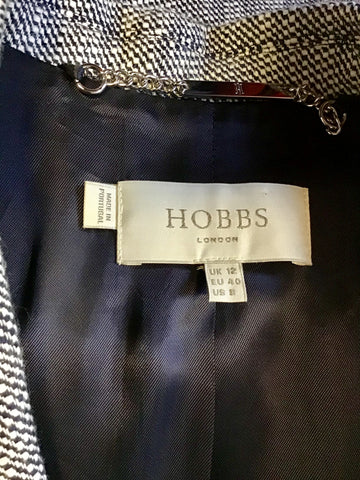 HOBBS NAVY BLUE & WHITE MARL SLEEVELESS PENCIL DRESS & JACKET SIZE 12