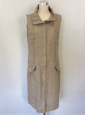 WEEKEND BY MAX MARA BEIGE ZIP & POPPER FASTEN SLEEVELESS LINEN DRESS SIZE 12/14