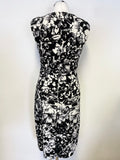 JAEGER BLACK & WHITE FLORAL PRINT SLEEVELESS PENCIL DRESS SIZE 8/10