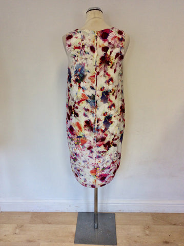 JOHN LEWIS MULTI COLOURED FLORAL PRINT SILK SHIFT DRESS SIZE 8