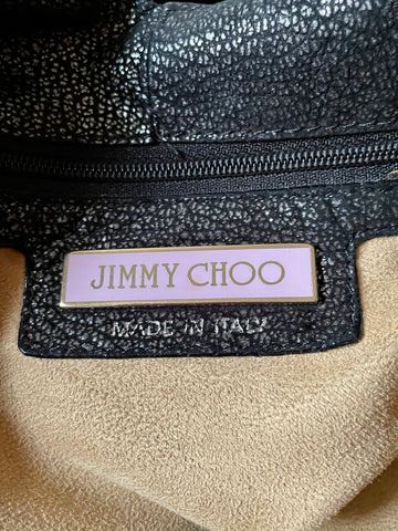 JIMMY CHOO BLACK SHIMMER SILVER STUD TRIM LARGE LEATHER SHOULDER BAG