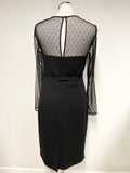 HOBBS BLACK MESH BODICE & LONG SLEEVED PENCIL DRESS SIZE 10