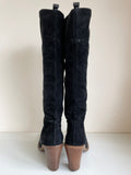 HOBBS BLACK SUEDE PULL ON KNEE LENGTH HEELED BOOTS SIZE 5/38