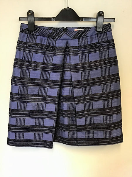 LK BENNETT BLUE & BLACK CHECK A LINE MINI SKIRT SIZE 8