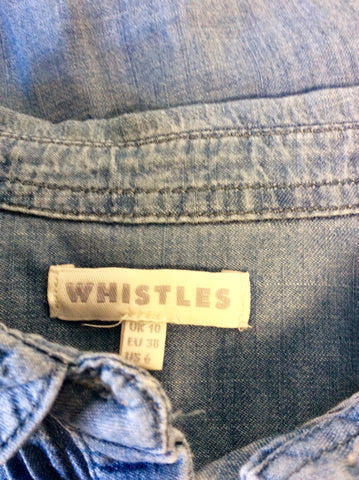 WHISTLES DENIM BLUE COTTON RIB FRONT SHIRT SIZE 10