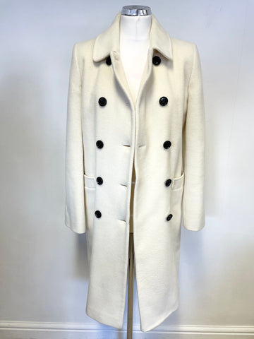 JAEGER WINTER WHITE DOUBLE BREASTED KNEE LENGTH COAT SIZE 10