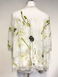 TED BAKER KEMBLY LIGHT GREY WITH SATIN FLORAL BACK SHORT SLEEVE CARDIGAN SIZE 5 UK L/XL