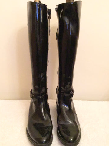 FINNISH DESIGNER PERTTI PALMROTH BLACK PATENT KNEE LENGTH BOOTS SIZE 5/38