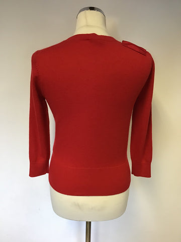 BRAND NEW TED BAKER RED BOW TRIM 3/4 SLEEVE WOOL BLEND JUMPER SIZE 1 UK 10