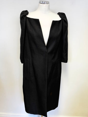LK BENNETT BLACK COLLARLESS 3/4 PUFF SLEEVE SPECIAL OCCASION COAT SIZE 12