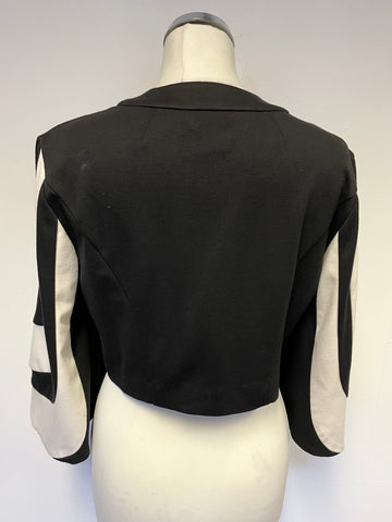 JESSICA HOWARD BLACK & IVORY 3/4 SLEEVE CROPPED JERSEY JACKET SIZE 6 UK 10