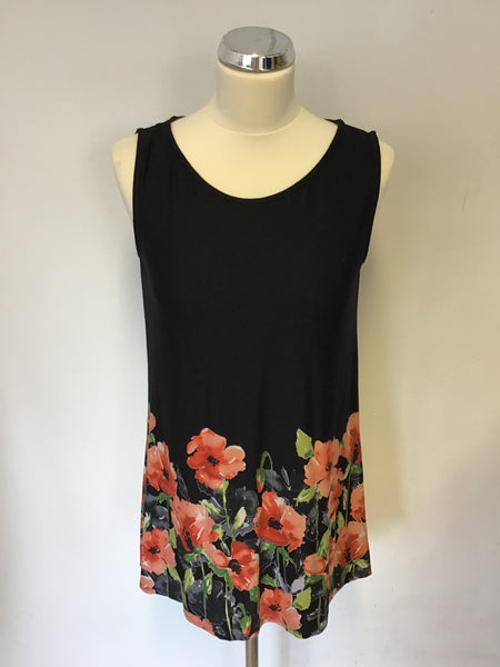 PHASE EIGHT BLACK & FLORAL PRINT SLEEVELESS TOP SIZE 10