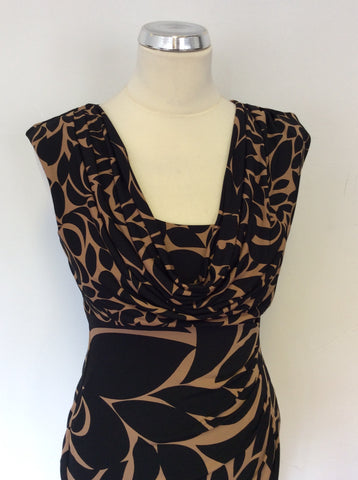 PHASE EIGHT BLACK & TAN SLEEVELESS COWL NECK DRESS SIZE 10