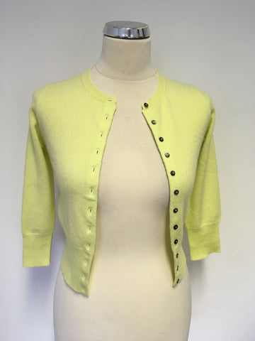 PURE COLLECTION LEMON 100% CASHMERE CROPPED CARDIGAN SIZE 6