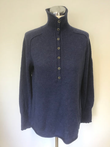 PERUVIAN CONNECTION BLUE 100% ROYAL ALPACA BLUE BUTTON NECK LONG SLEEVE JUMPER SIZE L