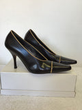 GUESS DARK BROWN & CAMEL TRIM ALL LEATHER HEELS SIZE 5/38