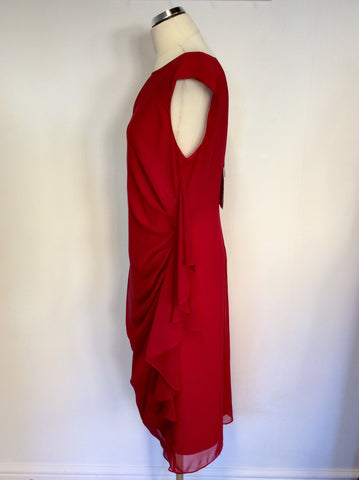 BRAND NEW GINA BACCONI RED FRILL TRIM SPECIAL OCCASION DRESS SIZE 20