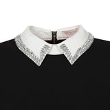 BRAND NEW TED BAKER TIMU BLACK & WHITE EMBELLISHED COLLAR LONG SLEEVE DRESS SIZE 1 UK 8/10
