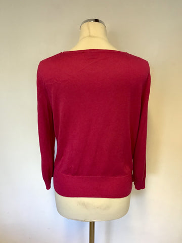 HOBBS DEEP PINK SILK,COTTON & CASHMERE 3/4 SLEEVE CARDIGAN SIZE 16