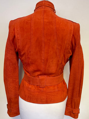 KAREN MILLEN BURNT ORANGE SUEDE ZIP UP BELTED JACKET SIZE 10