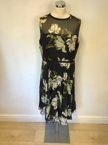 HOBBS BLACK FLORAL PRINT OCCASION DRESS SIZE 14