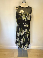 HOBBS BLACK FLORAL PRINT OCCASION DRESS SIZE 14